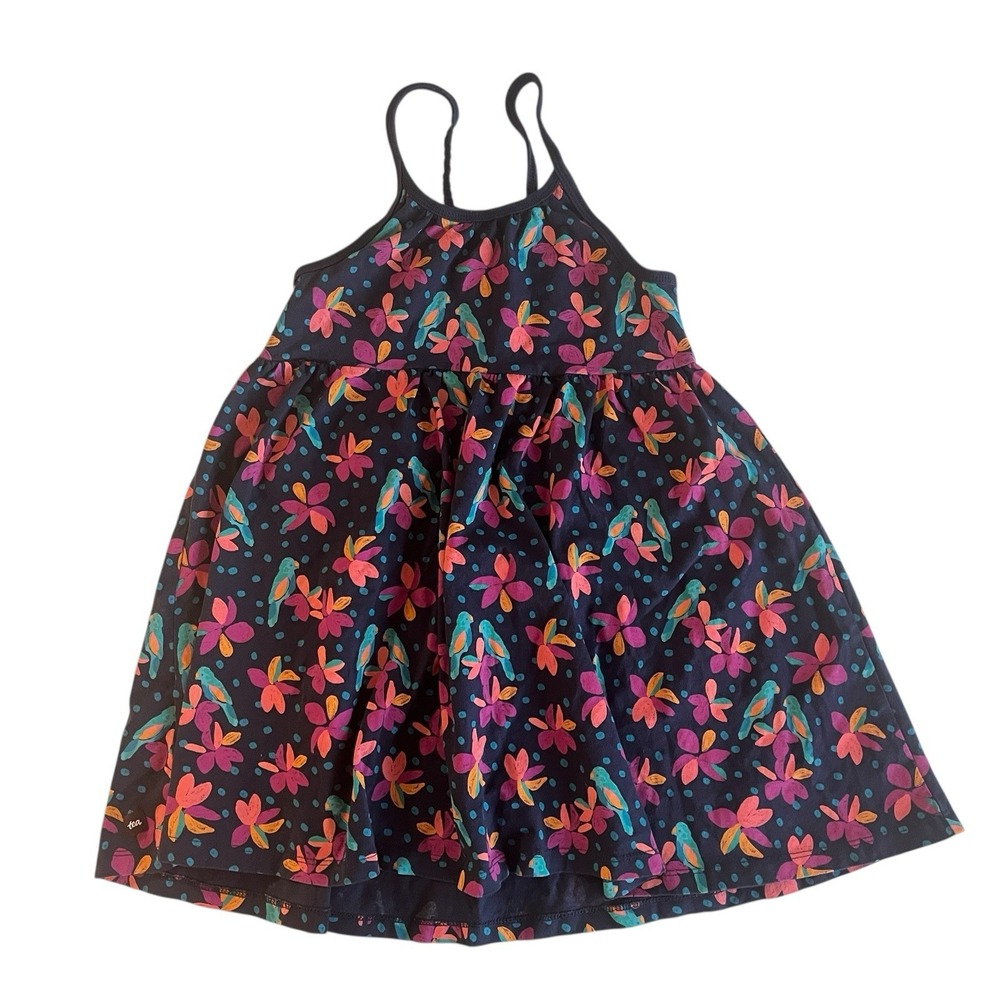 tea Girls' Size 5 Sundress Navy Blue Floral Birds Babydoll Tank 100% Cotton